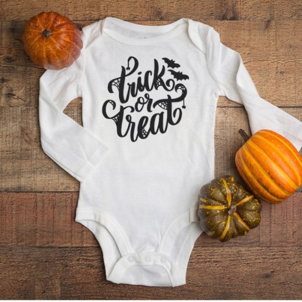 NWT handcrafted Halloween Trick or Treat 3-6 months onesie matching items listed
